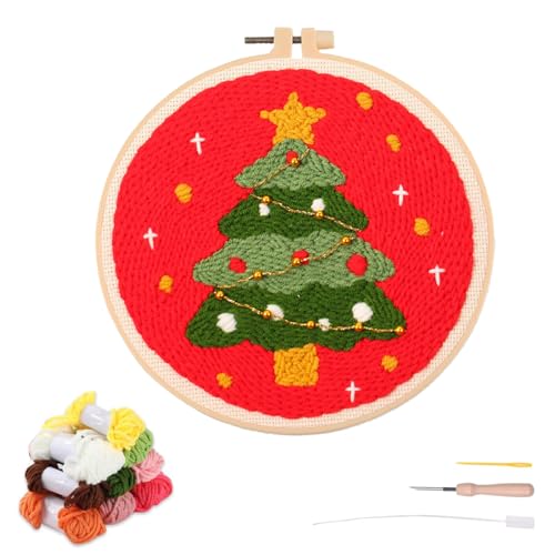 artcici Stanznadel-Kit für Anfänger mit Weihnachtsbaummuster-Werkzeug und Garn, einfaches Stickerei-Teppich-Haken-Set (Weihnachtsbaum) von artcici