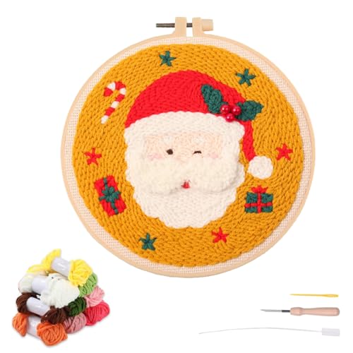 artcici Stanznadel-Kit für Anfänger mit Weihnachtsmann-Muster-Werkzeug und Garn, einfache Stickerei-Teppich-Hakenset (Weihnachtsmann) von artcici