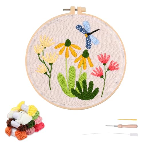 artcici Stanznadel-Set für Anfänger mit Insekten-Lible, Wildblumenmuster-Werkzeug und Garn, einfaches Sticken, Teppich-Haken-Set (Libelle) von artcici