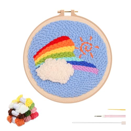 artcici Stanznadel-Set für Anfänger mit Landschaftstieren, niedliches Musterwerkzeug und Garn, einfaches Sticken, Teppichhaken-Set (Regenbogen) von artcici