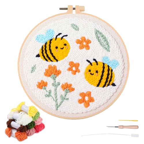 artcici Stanznadel-Set für Anfänger mit Tier-Bienen-Blumenmuster-Werkzeug und Garn, einfaches Sticken, Teppich-Haken-Set von artcici