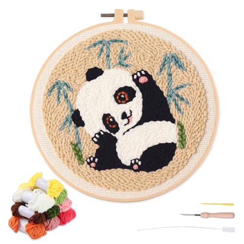 artcici Stanznadel-Set für Anfänger mit Tier-Panda, niedlichem Pflanzenmuster-Werkzeug und Garn, einfaches Sticken, Teppich-Haken-Set von artcici