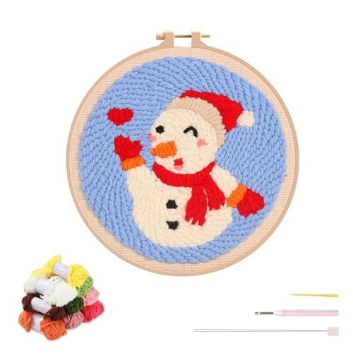 artcici Stanznadel-Set für Anfänger mit Weihnachtsmuster-Werkzeug und Garn, einfaches Stickteppich-Hakenset (Schneemann) von artcici