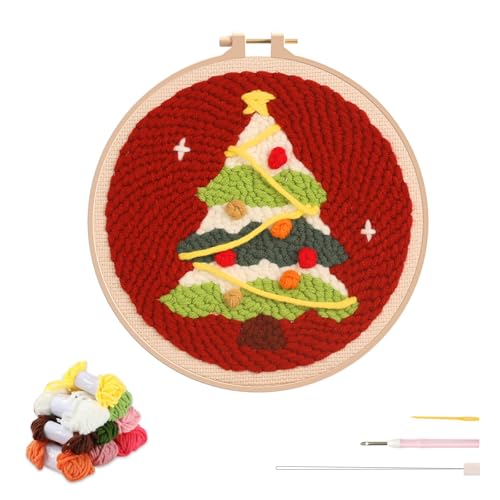 artcici Stanznadel-Set für Anfänger mit Weihnachtstiermuster-Werkzeug und Garn, einfaches Sticken, Teppich-Haken-Set (Baum) von artcici