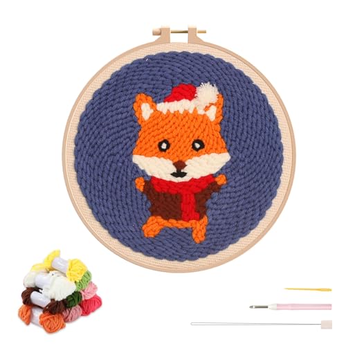 artcici Stanznadel-Set für Anfänger mit Weihnachtstiermuster-Werkzeug und Garn, einfaches Sticken, Teppich-Haken-Set (Fuchs) von artcici