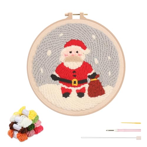 artcici Stanznadel-Set für Anfänger mit Weihnachtstiermuster-Werkzeug und Garn, einfaches Sticken, Teppich-Haken-Set (Weihnachtsmann) von artcici