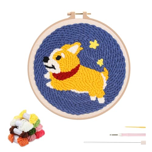 artcici Stanznadel-Set für Anfänger mit niedlichem Hunde-Corgi-Muster-Werkzeug und Garn, einfaches Stickteppich-Haken-Set (Lauf) von artcici