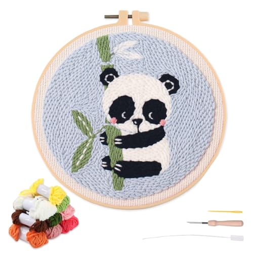 artcici Stanznadel-Set für Anfänger mit niedlichem Panda-Blattmuster-Werkzeug und Garn, einfaches Stickteppich-Haken-Set von artcici