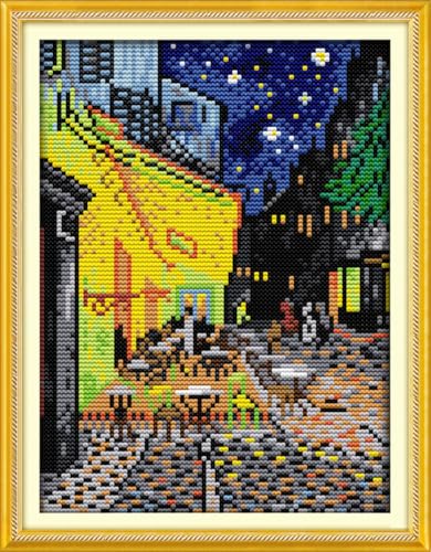 artcici Vorgedrucktes Van Gogh Coffee Shop Kreuzstich-Set für Anfänger, 11-karätiges DIY-Stickset mit sortierten Fäden, geprägten Mustern, Handarbeitszubehör (24 x 35 cm) von artcici