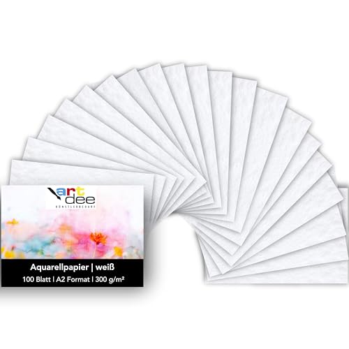 artdee Aquarellpapier, weiß, DIN A2, 300 g/m² - 100 Blatt von artdee