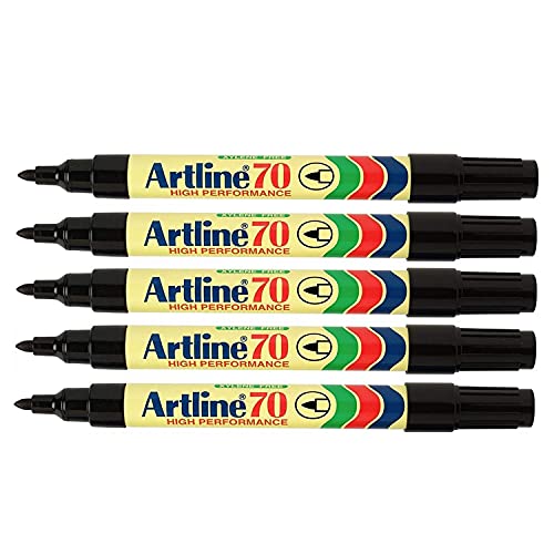 artline 5 Stück Marker 70", Permanent, dokumentenecht, Aluminiumgehäuse, konische Spitze, 1,5 mm, Schwarz von artline