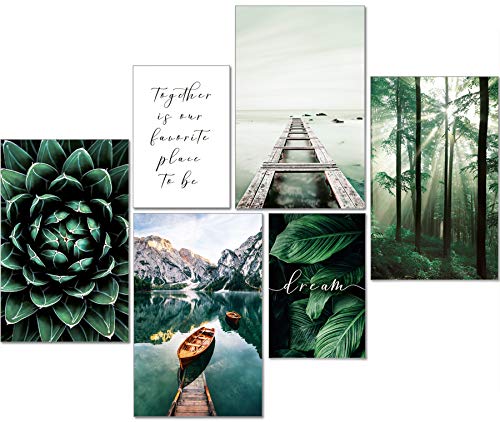 artpin® Moderne Poster Set Natur- Bilder Wohnzimmer Deko Schlafzimmer - Wanddeko Ohne Bilderrahmen Collagen - Wald Holz Grün 4x A3 | 2x A4 - W8 von artpin