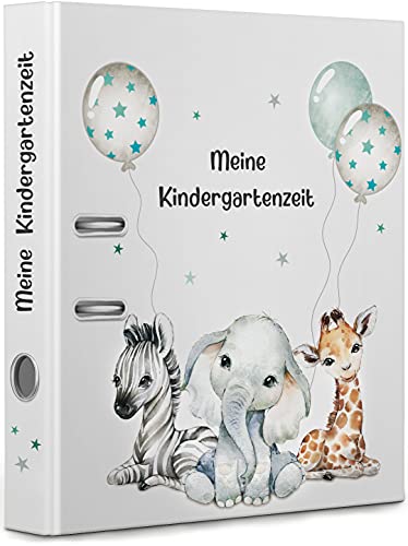 artpin® Ordner Kindergarten A4, meine Kindergartenzeit - Kinder SammelOrdner Mappe Kita Schule für 350 Blatt Sammelmappe Luftballon Tiere O1 von artpin