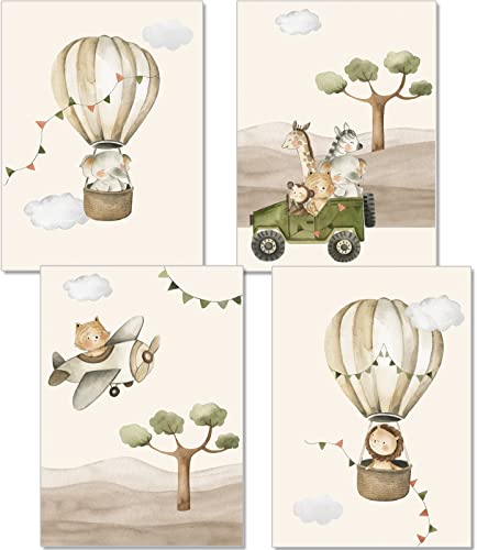 artpin® Poster Set DIN A3 Bilder Kinderzimmer Deko Mädchen Junge - Babyzimmer Fahrzeuge Bilderwand 4x A3 (P90) von artpin