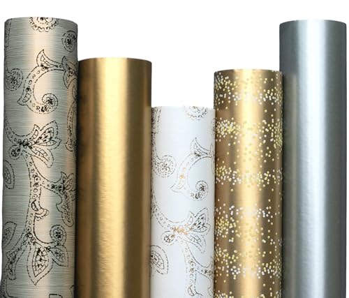 artwelten Home & Style Weihnachts Geschenkpapier Set 5 Rollen zu je 2m x 70 cm ideal für Hochzeit Geburtstag Weihnachten in Gold Silber Ornamenten Glitter Punkte - Geburtstagspapier (Gold) von artwelten Home & Style