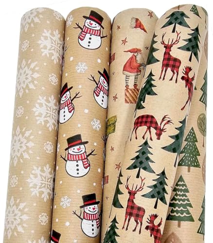 artwelten Home & Style Weihnachts-Geschenkpapier 5 Rollen Set je 2m x 70 cm aus Recyclingpapier - Nature Kraftpapier Geschenkverpackung für Xmas Christmas Papier Geschenke (XMAS1) von artwelten Home & Style