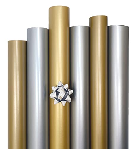 artwelten Home & Style 6 Rollen Set Rolle je 70 cm x 2 m Klassisches Geschenkpapier Verpackung für Geschenk Geburtstag Hochzeit Taufe Geschenkverpackung Bastelpapier (Gold/Silber) von artwelten Home & Style