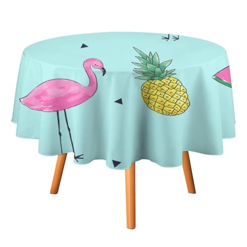 Nahtlose Tropenfrüchte Flamingo Mustervektor Tischdecke, rund, waschbar und knitterfrei, geeignet für Restaurants, Picknicks, Mahlzeiten im Innenund Außenbereich, 127 x 127 cm von asbwuo