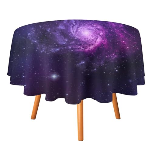 Runde Tischdecke mit Weltraum Galaxie Atmosphäre und Sternen, dunkler Hintergrund, waschbare Tischdecke und knitterfrei, geeignet für Restaurants, Picknicks, Mahlzeiten im Innenund Außenbereich, 127 von asbwuo