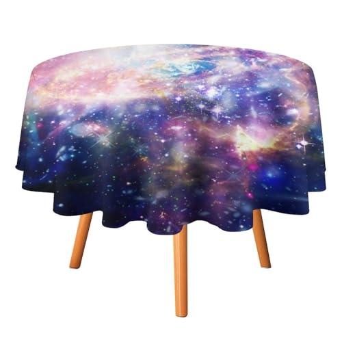 Runde Tischdecke mit Weltraumhintergrund, farbenfrohe Galaxie, Wolken und Nebel waschbare Tischdecke, knitterfrei, geeignet für Restaurants, Picknicks, Mahlzeiten im Innenund Außenbereich, 127 x 127 von asbwuo