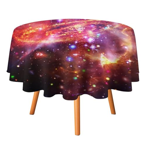 Runde Tischdecke mit Weltraumhintergrund, farbenfrohe Galaxie, Wolken und Nebel waschbare Tischdecke, knitterfrei, geeignet für Restaurants, Picknicks, Mahlzeiten im Innenund Außenbereich, 127 x 127 von asbwuo