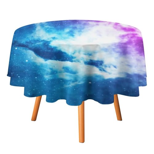 Runde Tischdecke mit Weltraumnebelwolken vor Sternen waschbare und knitterfreie Tischdecke, geeignet für Restaurants, Picknicks, Mahlzeiten im Innenund Außenbereich, 177,8 x 177,8 cm von asbwuo