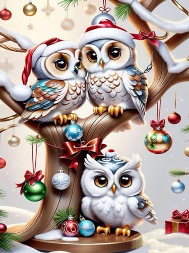 5D DIY Diamond Painting Kits,Eules Vogel DIY Full Drill Bausätze für Diamantmalerei für Erwachsene,Weihnachtszeit Winter Tiere Diamond Art Kits Als Geschenk Home Wand Dekor, Animal Owl Kunst,30X40 CM von askkqtx