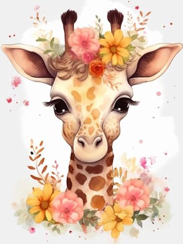 Giraffe Blumen Diamond Painting Kits für Erwachsene,See 5D DIY Full Drill Diamant Malerei Gemälde Kit Leinwand,Tiere Diamond Art Bilder Diamant Malerei Set für Geschenk Wand Dekoration 30X40 CM von askkqtx