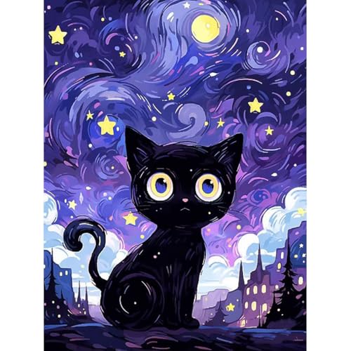 Katze Diamond Painting Kits für Erwachsene,Sterne Hübsches Tiere 5D DIY Full Drill Diamant Malerei Gemälde Kit Leinwand,Cat Diamond Art Bilder Diamant Malerei Set für Geschenk Wand dekoration 30X40 CM von askkqtx