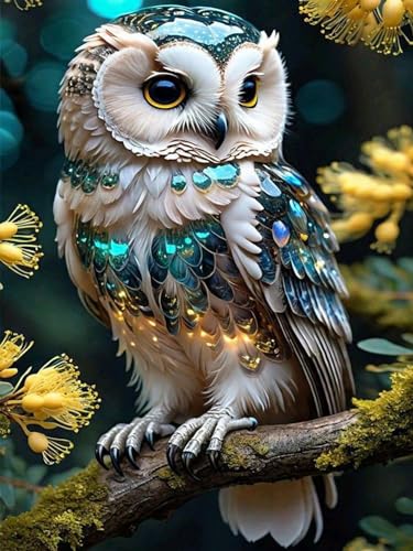 askkqtx 5D DIY Diamond Painting Kits,Eule Vogel Full Drill Diamant Strass Kristall Stickerei Leinwand Bilder Art nach Zahlen für Erwachsene Tiere Als Geschenk Home Wand Dekor Animal Owl,30X40CM von askkqtx