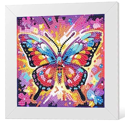 askkqtx Diamond Painting Set, Schmetterling 5D DIY Full Diamant Painting Bilder Tiere,Diamant Painting Bilder mit Rahmen,Mosaik Herstellung Basteln Mädchen Junge 6 7 8 9 10 11 12 Jahre15x15 cm von askkqtx