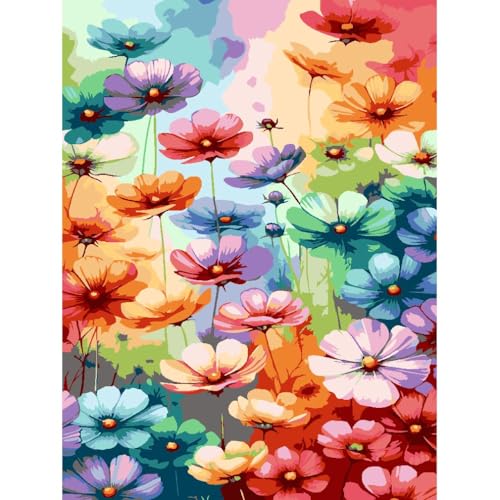 askkqtx Malen Nach Zahlen Erwachsene,Farbige Blumen DIY Paint by Numbers Adult Handgemalt Ölgemälde Kit für Anfänger Ohne Rahmen,Colorful Flowers Paint Als Geschenk Home Wand Dekor 30X40 CM von askkqtx