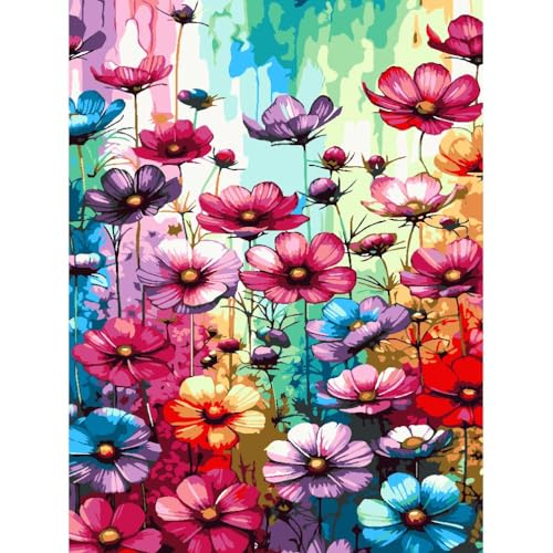 askkqtx Malen Nach Zahlen Erwachsene,Farbige Blumen DIY Paint by Numbers Adult Handgemalt Ölgemälde Kit für Anfänger Ohne Rahmen,Flowers Paint Als Geschenk Home Wand Dekor 30X40 CM von askkqtx