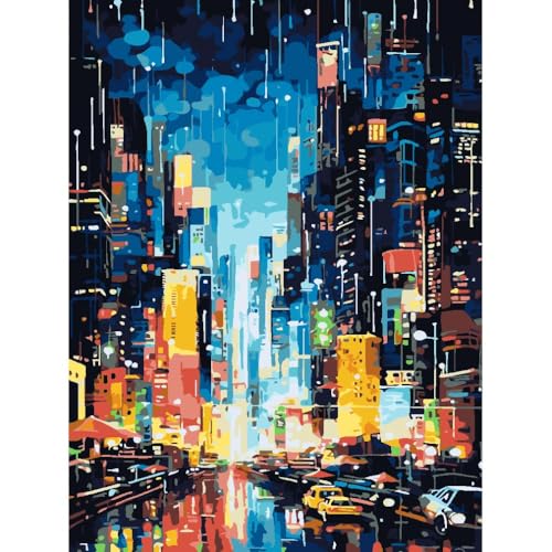 askkqtx Malen Nach Zahlen Erwachsene,Stadt nach tleuchten DIY Paint by Numbers Adult Handgemalt Ölgemälde Kit für Anfänger Ohne Rahmen,City Night Scene Paint Als Geschenk Home Dekor 30X40 CM von askkqtx