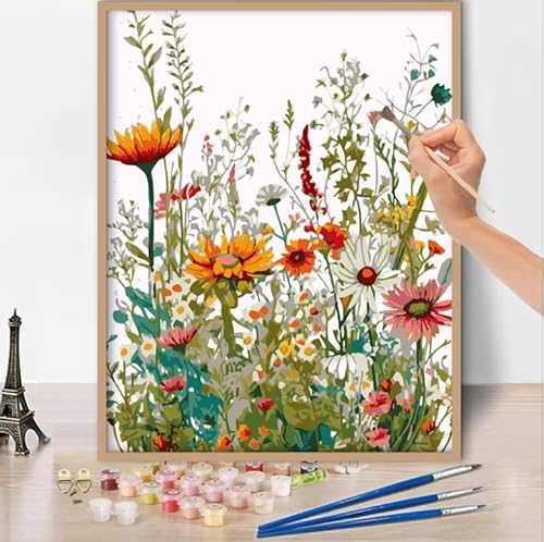 askkqtx Malen Nach Zahlen für Erwachsene, Wasserfarbe Blumen DIY Paint by Numbers Adult Handgemalt Ölgemälde Kit für Anfänger und Erwachsene, Pflanzen Als Geschenk Home Wand Dekor 30X40 CM von askkqtx