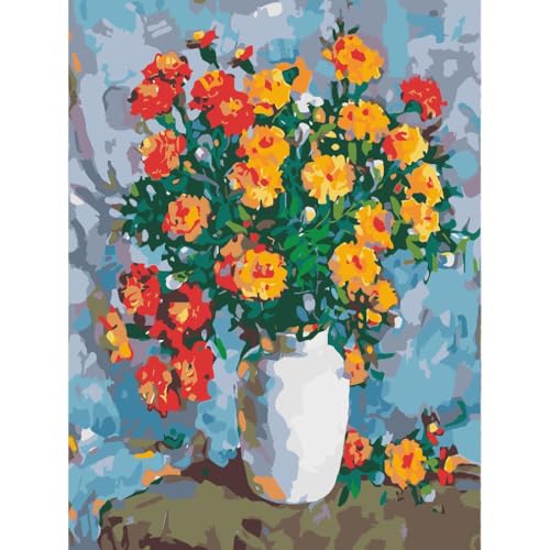 askkqtx Malen Nach Zahlen für Erwachsene,Blumen Vase DIY Paint by Numbers Adult Handgemalt Ölgemälde Kit für Anfänger,Pflanzen Als Geschenk Home Wand Dekor 30X40 CM von askkqtx