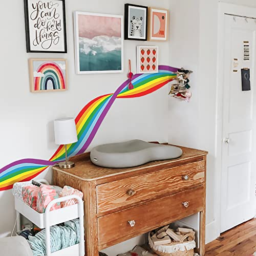 astrkiz Bunt welliger Regenbogen selbstklebend Wandaufkleber für Kinder, Regenbogen Wandsticker Bordüre Wandbordüre Kinderzimmer, Babyzimmer, Spielzimmer, Wanddeko PVC Wandtattoo,160x20 cm von astrkiz