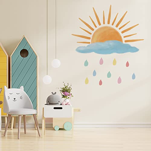 astrkiz Wandtattoo Sonne Selbstklebend Wandaufkleber Boho sonne aufkleber groß Wandsticker Sonne Wandtattoo für Kinder Mädchen Junge Kinderzimmer Babyzimmer, Halbsonne & Wolken von astrkiz