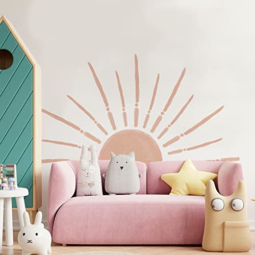 astrkiz Wandtattoo Sonne Selbstklebend Wandaufkleber Boho sonne aufkleber groß Wandsticker Sonne Wandtattoo für Kinder Mädchen Junge Kinderzimmer Babyzimmer, Pink Halbsonne A von astrkiz