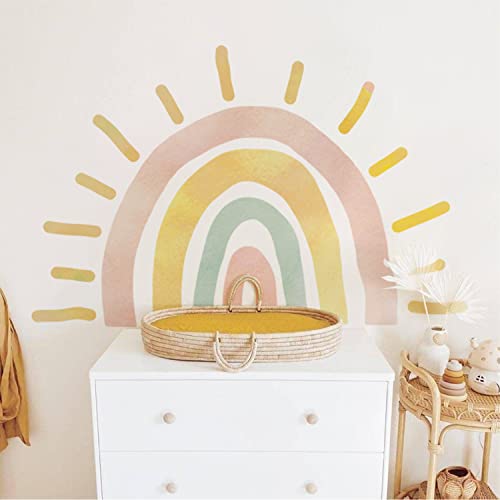 astrkiz riesiger Wandtattoo Sonne 112x74cm Selbstklebend Wandaufkleber Boho sonne aufkleber groß Wandsticker Sonne Wandtattoo für Kinder Mädchen Junge Kinderzimmer Babyzimmer, Boho Regenbogen & Sonne von astrkiz