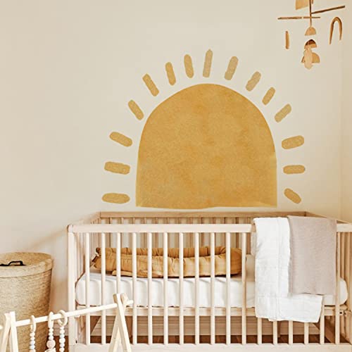 astrkiz riesiger Wandtattoo Sonne 115x90cm Selbstklebend Wandaufkleber Boho sonne aufkleber groß Wandsticker Sonne Wandtattoo für Kinder Mädchen Junge Kinderzimmer Babyzimmer, Orange Halbsonne von astrkiz