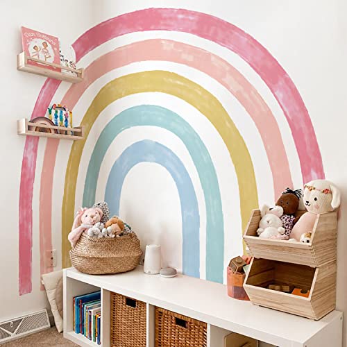 astrkiz bunt Regenbogen-Wandaufkleber für Kinder Mädchen Junge, Aquarell-Regenbogen mit Stoff-Effekt im Kinderzimmer Babyzimmer Spielzimmer, reißfeste Fabric-Wandsticker Wandtattoos Wanddeko,200X175cm von astrkiz