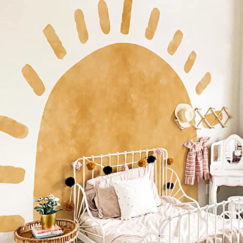 astrkiz riesiger Wandtattoo Sonne 240x180cm Selbstklebend Wandaufkleber Boho sonne aufkleber groß Wandsticker Sonne Wandtattoo für Kinder Mädchen Junge Kinderzimmer Babyzimmer, Orange Halbsonne von astrkiz