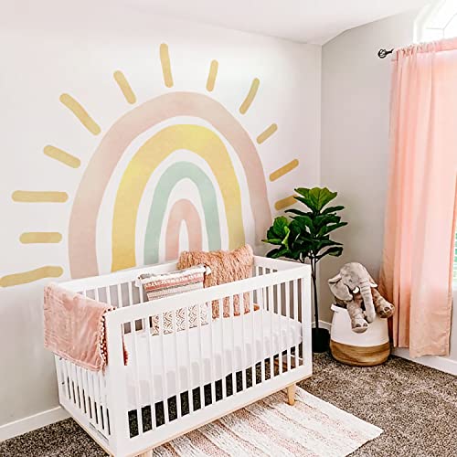 astrkiz riesiger Wandtattoo Sonne 240x159cm Selbstklebend Wandaufkleber Boho sonne aufkleber groß Wandsticker Sonne Wandtattoo für Kinder Mädchen Junge Kinderzimmer Babyzimmer, Boho Regenbogen & Sonne von astrkiz