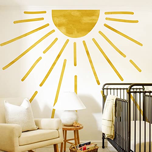 astrkiz riesiger Wandtattoo Sonne 240x160cm Selbstklebend Wandaufkleber Boho sonne aufkleber groß Wandsticker Sonne Wandtattoo für Kinder Mädchen Junge Kinderzimmer Babyzimmer, Gelbe Halbsonne von astrkiz