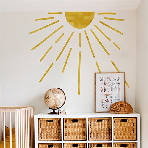 astrkiz riesiger Wandtattoo Sonne 120x80cm Selbstklebend Wandaufkleber Boho sonne aufkleber groß Wandsticker Sonne Wandtattoo für Kinder Mädchen Junge Kinderzimmer Babyzimmer, Gelbe Halbsonne von astrkiz