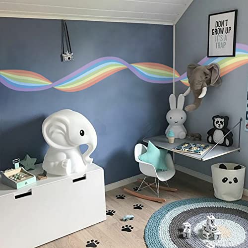 astrkiz welliger Pastell-Regenbogen selbstklebend Wandaufkleber für Kinder, Wandsticker Bordüre Wandbordüre Kinderzimmer, Babyzimmer, Spielzimmer, Wanddeko PVC Wandtattoo,160x40 cm von astrkiz