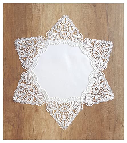Elegante naturweiße Spitzendecke Ginna 45 cm Sternform Plauener Spitze Tischdekoration Tischdecke von atelier alles-Spitze