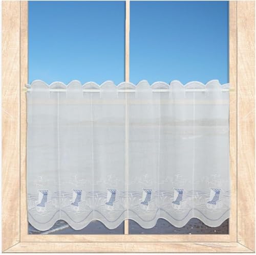 atelier alles-Spitze Scheibengardine Am Meer | Maritim in blau-weiß bestickte Kurzgardine | Ideal als Badgardine geeignet| Höhe x Breite: 55 x 208 cm atelier alles-Spitze Scheibengardine Am Meer | Maritim in blau-weiß bestickte Kurzgardine | Ideal als Badgardine geeignet| Höhe x Breite: 55 x 208 cm von atelier alles-Spitze