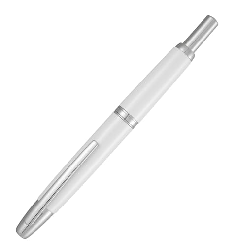 JinHao 10 Press Füllfederhalter mit Box, einziehbare extra feine Feder, Metall, perlweiß, Tintenstift mit Tintenkonverter-Set zum Schreiben (Silber-Clip-Version) von atokiss